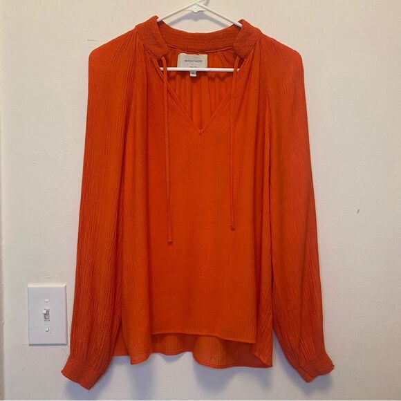 BROCHU WALKER Amaia Tie-Neck Crinkle Blouse in Papaya Orange Sz Medium - Picture 3 of 11